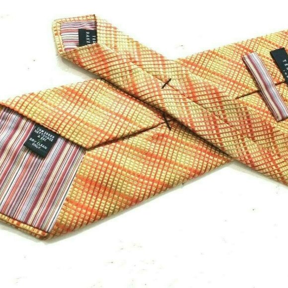 Ted Baker London Men's Silk Neck Tie Made in USA Orange & Green Striped Print - Picture 2 of 3